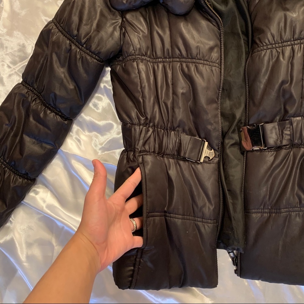 Zara black leather like puffer Coat - Picture 4 of 5